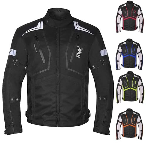 HWK Scorpion Motorcycle Jacket for Men & Women, Motor Bike Jacket and Motorcycle Gear with Body Armor Foam Padding & Breathable Cordura Fabric, Reflective Jacket for Night Visibility - Black, 3X-Large