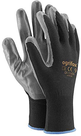 Ogrifox OX-NITRICAR_BS9 Nitrilhandskar, Skyddshandskar, Arbetshandskar, OX.13.656, Svartgrå, Storlek 9, 240 par