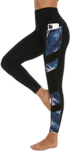 Persit Damen Sport Leggings, Hochwertige Prägedruck Yogahose Blickdicht Sporthose mit Taschen