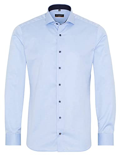 ETERNA Slim Fit Cover Hemd Langarm Haifischkragen Blickdicht Struktur Mittelblau Größe 39