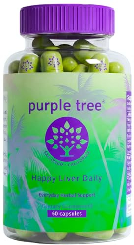 purple tree Happy Liver Daily | Liver Support & Cleanse Supplement with Milk Thistle 80% Silymarin, Dandelion, Artichoke, Vine Tea DHM & Vitamins | Daily Liver Wellness - 60 Vegan Capsules