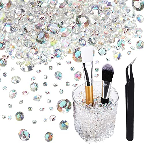 Deko Diamanten, STCRERAG 4000 Stück Diamantkristalle mit Pinzette Acryl Diamanten 3/6/10mm Streudeko Diamanten Transparent Dekosteine Diamanten Hochzeit Glasdiamanten für Make-up Nagelkunst DIY