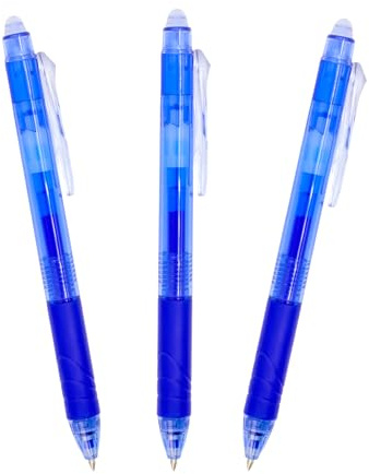 RAYLU PAPER® - Bolígrafo Borrable Retráctil, Tinta De Gel, Punta de 1 mm y trazo de 0,7 mm. (3 Azules)