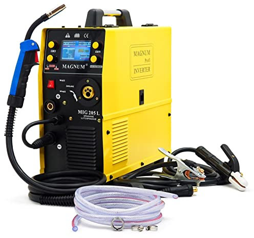 Magnum MIG 205L - Saldatrice a inverter LCD MIG/MAG 200 Amp Synergia, colore: Giallo