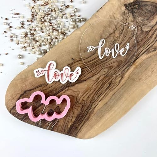 LissieLou Mini Love with Arrow and Heart Valentine's Cookie Cutter and Embosser Icing Stamp Fondant Embosser Valentine's Theme - Light Pink/Clear
