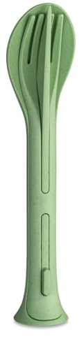 Koziol KLIKK POCKET Besteckset 3-teilig | Löffel, Gabel, Messer | für unterwegs, zusammensteckbar, leicht | biozirkulärer Kunststoff, spülmaschinengeeignet | Lunch, Reise (nature leaf green)