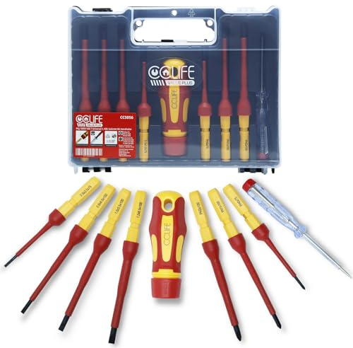 CCLIFE 9 tlg VDE Isolierter Schraubendreher mit Wechselklingen-Satz Magnetische Schraubenzieher inkl. Spannungsprüfer Schlitz & PH Set
