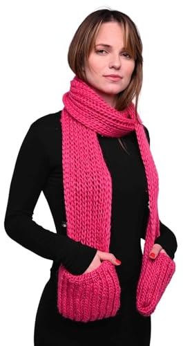 Basic Sense Womens Chunky Knit Scarf with Pockets, Winter Warm Knitted Wrap for Cold Weather