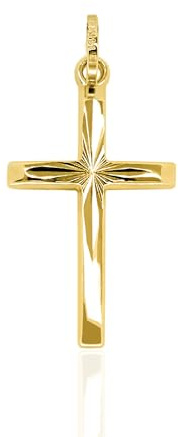 forme di Lucchetta - Croce Cristiana in Oro Giallo 14 carati effetto Diamantato - senza catenina, Charms e Ciondoli per Catenina (fino a 4mm) per Donna Ragazza