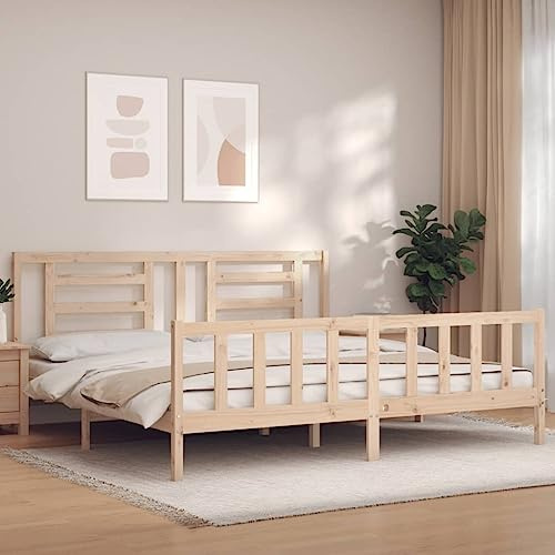 ZQQLVOO Bettgestell Familienbett Palettenbett Massivholzbett mit Kopfteil 200x200 cm
