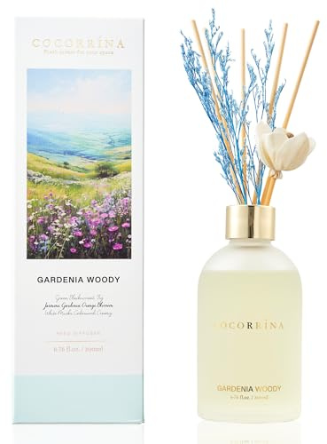 COCORRÍNA Difusor de Varillas con Flores secas 200ml con 8 Varillas/Gardenia Amaderado/Ambientadores de Hogar, Ambientador Varillas/difusor de Aromas/para Decoración de Baños y Estanterías