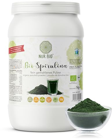 NUR BIO Poudre de spiruline bio - Protéines végétales - Aliments bruts sans additifs - 1 kg