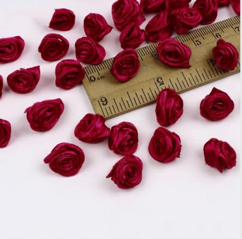 Whakano 100 mini teste di rose artificiali da 1,5 cm, in raso per fai da te, applicazioni floreali, piccole rose per San Valentino, festa della mamma, matrimonio, feste, decorazione per la casa, rosso