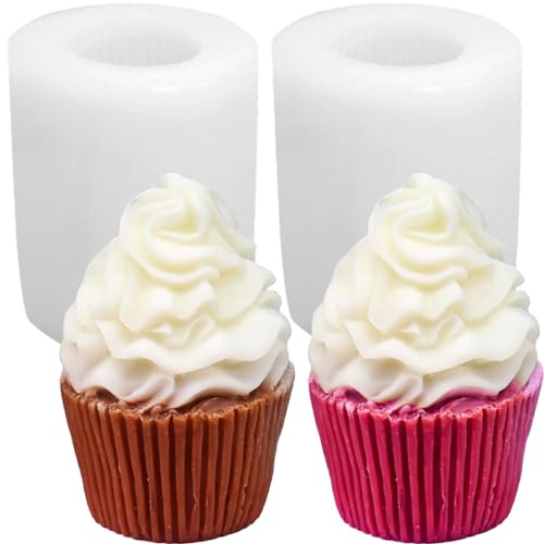 2 stampi in silicone a forma di cupcake per sapone, gelato, stampi in silicone 3D per candele, cupcake, biscotti, pasticceria, aromaterapia, per dessert, candele, sapone, cera, resina, argilla