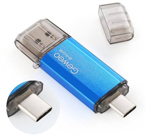 Memoria USB 64GB, Flash Drive USB 2.0 Pendrive 64GB 2 en 1 OTG USB C Memory Stick para Smartphones Android, Windows, Android, Pc, Tabletas y Otras Dispositivos USB o Tipo C (Azul)