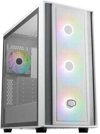 Cooler Master MasterBox 600 White ATX Mid-Tower Case, scheda madre back-connessa Asus|MSI|Gigabyte, GPU Max 410mm, AIO Max 420mm, Tipo C, vetro temperato, Triple 140mm SickleFlow PWM, FineMesh Airflow