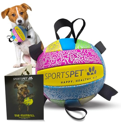 SPORTSPET Dog Football with Grab Tabs, Floating Toy (Multicolour, Small) | Durable Interactive Dog Volleyball, Floating Water Dog Toy for Indoor & Outdoor Play, Dog Ball for Dog Birthday Gift