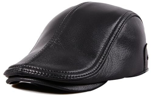 Vnook Herren Leder Schiebermütze Flatcap Herren Schirmmütze Herrencap Ballonmütze Mit Ohrenklappen Herbst Flatcap Leder Schiebermütze Newsboy Caps Winter(Black,XL)