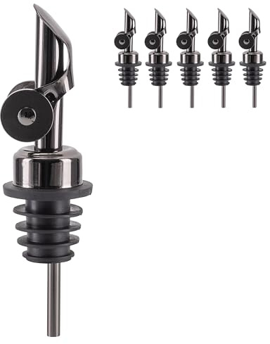 Koffs Design Ausgießer aus Edelstahl - Flaschenausgießer für Spirituosen, Ölflaschen und mehr - Dosierer für Wein, Schnaps Olivenöl - grau metallic - 5 Stück