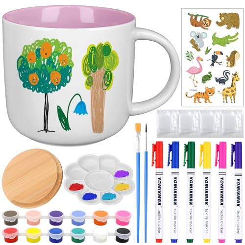 LongZYU Keramik Bemalen Set, Tassen Bemalen Set für Erwachsene, Rosa | Enthält Tassen, Farben, Pinsel und Malinspirationen zum von Keramik, Kreatives Geschenk für Kinder & Erwachsene