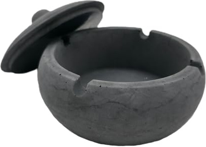 Moderner Aschenbecher mit Deckel aus Beton | Rund | Handgefertigt | Modern | 13 cm (Anthrazit)