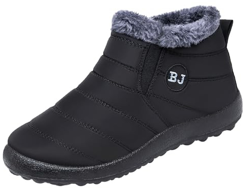 gassi schuhe damen wasserdicht Winterschuhe Damen Warme Wasserdicht Winterstiefel Gefüttert Reißverschluss Plush Gefütterte Schneestiefel Winter Kurzschaft Rutschfeste Stiefel Weitschaft Schwarz 38