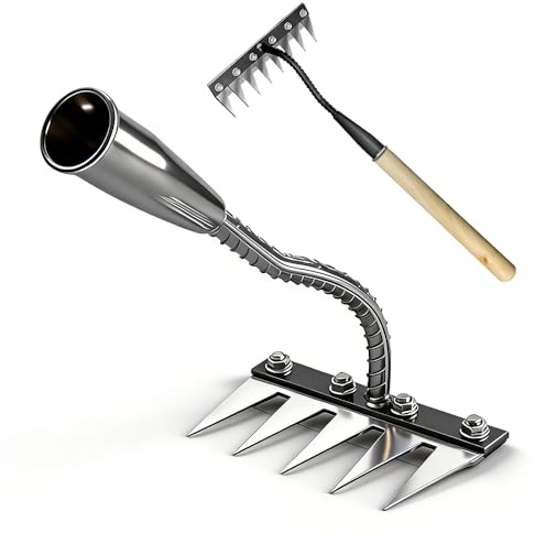 Unkrauthacke mit Stiel, NAVESO 8 Zähne Unkraut Hacke aus Manganstahl, Robustes Gartenhacke mit Stiel zum Pflügen, Auflockern des Bodens, Unkraut jäten