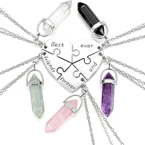 Collier D'amitié pour 5, Collier Amitie pour 5 Fille Collier d Amitie pour 5 Best Friend Paire Pendentifs En Cristal Coeur Meilleur Colliers D'ami Cadeau Noël pour l'anniversaire Graduation (5)