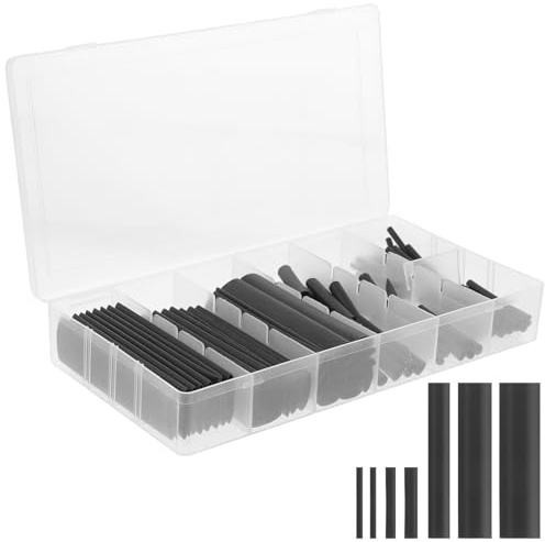 jojofuny Kit 127 Pezzi di Guaina Termoretraibile in Poliolefina per Isolamento Cavi Elettrici, Protezione e Avvolgimento, Nero, per Progetti Fai da Te e Cavi Dati
