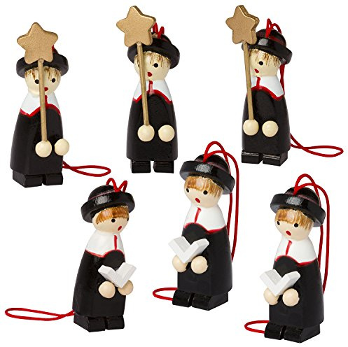 BRUBAKER 6-teiliges Set Christbaum Anhänger Sternsinger | Natürlicher Holz-Baumschmuck handbemalt für den Weihnachtsbaum - Weihnachtsanhänger