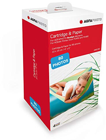 AGFA PHOTO - Cartouche et papiers photos format 10 x 15 cm - AMOC - Compatible AGFA PHOTO Realipix Moments et KODAK PD450, PD460, PD480 et PD450WIFI
