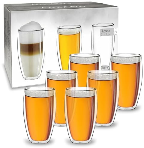 Creano DG-SH Dubbelväggigt termiskt glas 250 ml dubbelväggigt glas också lämpligt för små händer dubbelväggiga kaffeglas latteglas set med 6