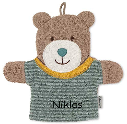 Sterntaler Spiel-Waschhandschuh Bär Ben, mit Namen bestickt, personalisierbar mit Wunschname, Waschhandschuh Waschlappen für Baby Kinder Kleinkind, Geschenk zur Geburt Taufe