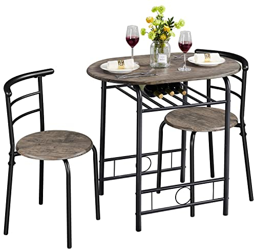 Yaheetech 3-teilig Balkonmöbel, Gartenmöbel, Balkonset aus Holz, Gartenset mit 1 Tisch und 2 Stühlen, Balkontisch, 80 x 53 x 73,5 cm Driftwood Braun