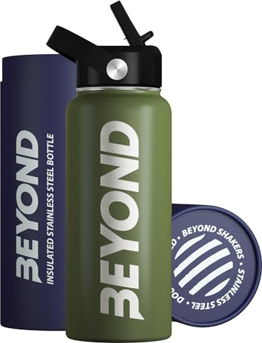 Beyond Premium vakuumisolierte Edelstahl doppelwandige Edelstahl-Wasserflasche 1000 ml breite Öffnung Sport-Trinkflasche BPA-frei (Waldgrün)