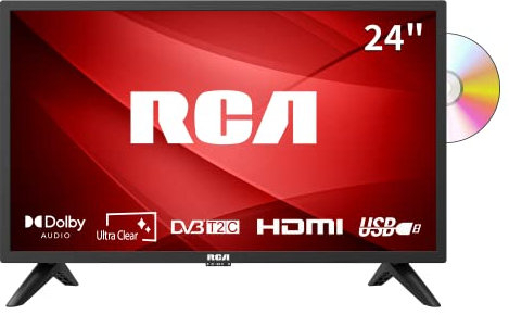 RCA D24F1D 24 Inch Small TV Built-In DVD Player, Freeview HD Dolby Digital Audio,LED Backlighting Display, HDMI VGA PC SCART USB Record Media Player for Small Lounge Kitchen