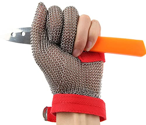 BCPPO Kettenhandschuh Schnittfeste Handschuhe for Schneiden von Glas, rutschfeste, verstellbare Nylonhandschlaufe, Edelstahl-Sicherheitsarbeitshandschuhe, Kettenhandschuhe (Size : 1PCS/M)