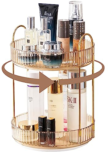 Organizador de Maquillaje Giratorio de 360°, Organizador de Cosméticos, Organizador Perfume, Organizador del Cuidado de la Piel de Alta Capacidad de Baño (2 Capas, Ambar)