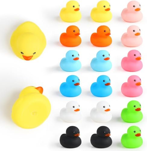 DERAYEE Badeente Gummi Ducky Badespielzeug für Kinder, Float und Squeak Mini Gelbe Enten Badewanne Spielzeug für Dusche,Geburtstag (Bunte gummiente Stil 2, 18)