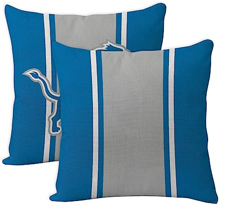 2 Pcs Football Style Throw Pillow Covers 18 x 18 Inch Linen Material Pillow Case Decoration for Detroit Home Sofa Couch