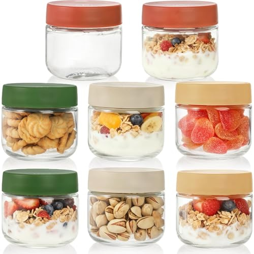 Cididu 8 Pack Glass Jar with Airtight Lid, 300 ml Overnight Oats Container, Clear Food Yogurt Container to Go, Leak Proof Glass Candy Canning Jars for Food Prep, Spice, Snacks, Jam, Beans, Kitchen