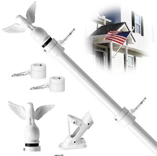Flag Win 6FT Flag Pole Kit for House with Holder Bracket, Upgrade Stainless Steel Tangle Free Flagpole, Heavy Duty House Flag Pole Kit for 3x5 American Flag for Outside Porch,Outdoor,Boat (Cream)
