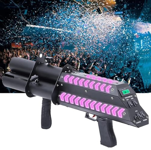 SMoonga Cañón de Confeti inalámbrico, cañón de Confeti eléctrico, luz LED, Pistola de cañones de Confeti Recargable de Mano, para Eventos Especiales, Fiestas, Clubes, Bodas, conciertos