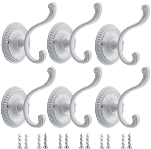 PIYYQNY Garderobenhaken Vintage 6 Stück Retro-Wandhaken Zum Aufhängen Metallhaken Antiker Kleiderhaken Geeignet Für Schränke Kleiderschränke Schlafzimmer Hinter Türen(Weiß 73X44mm)