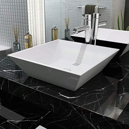 ShGaxin Lavabo, Lavabo sobre Encimera, Lavabo Baño, Muebles De Baño, Mueble Lavabo, Cuadrado de cerámica 41,5x41,5x12 cm Blanco