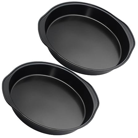 Gadpiparty Set 2 Teglie Per Pizza Da 20 Cm in Acciaio Al Carbonio Antiaderente Doppio Manico, Teglie Da Forno Per Torte, Budini e Pane Di Mais, Resistenti e Facili Da Pulire Per Uso Prolungato