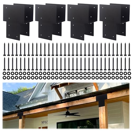 Pfostenkappen-Bindehalter (Pfosten 14 x 14 cm / Balken 8,9 x 14 cm) – robuster Edelstahl-Holzbalkenverbinder, Pfosten zu Balken-Unterstützung für Deck, Pergola, Terrasse, Schwarz, 4 Stück