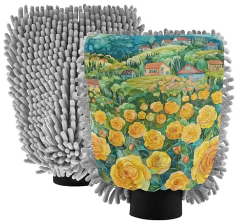 A Field Of Yellow Roses - Manopla de lavado de coche, antiarañazos, guante de lavado de coches