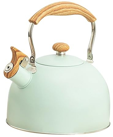 Bouilloire à Sifflet 2, 5 L en Acier Inoxydable Poignée en Bois | Bouilloire Eau Chaude à Sifflet, Alarme Automatique, Format 2, 5 L, Cuisine