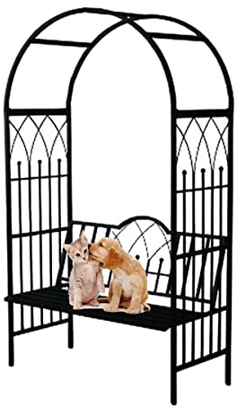 Arche de jardin robuste avec banc pour 2 personnes, 2,05 m de haut x 1,10 arche en treillis, arche pour diverses plantes grimpantes, roses, pour l'intérieur et l'extérieur, jardin